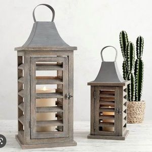 Like New! Pottery Barn Mango Wood Shutter Lantern Pair